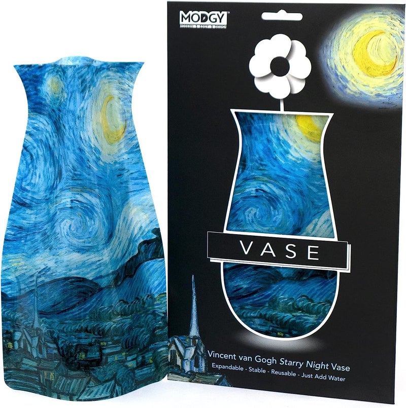 MODGY Collapsible and Expandable Plastic Flower Vase, Unbreakable, Foldable, Decorative Modern Centerpieces, Table Decorations, Van Gogh Starry Night, 1 Pack - Image 1